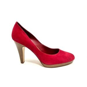 Vintage Y2K deadstock red vegan suede platform heels